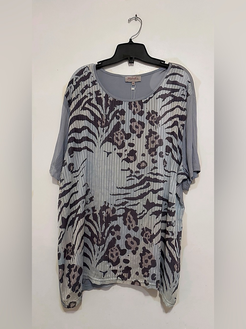 Women's Grey Animal-Print Short Sleeve Top